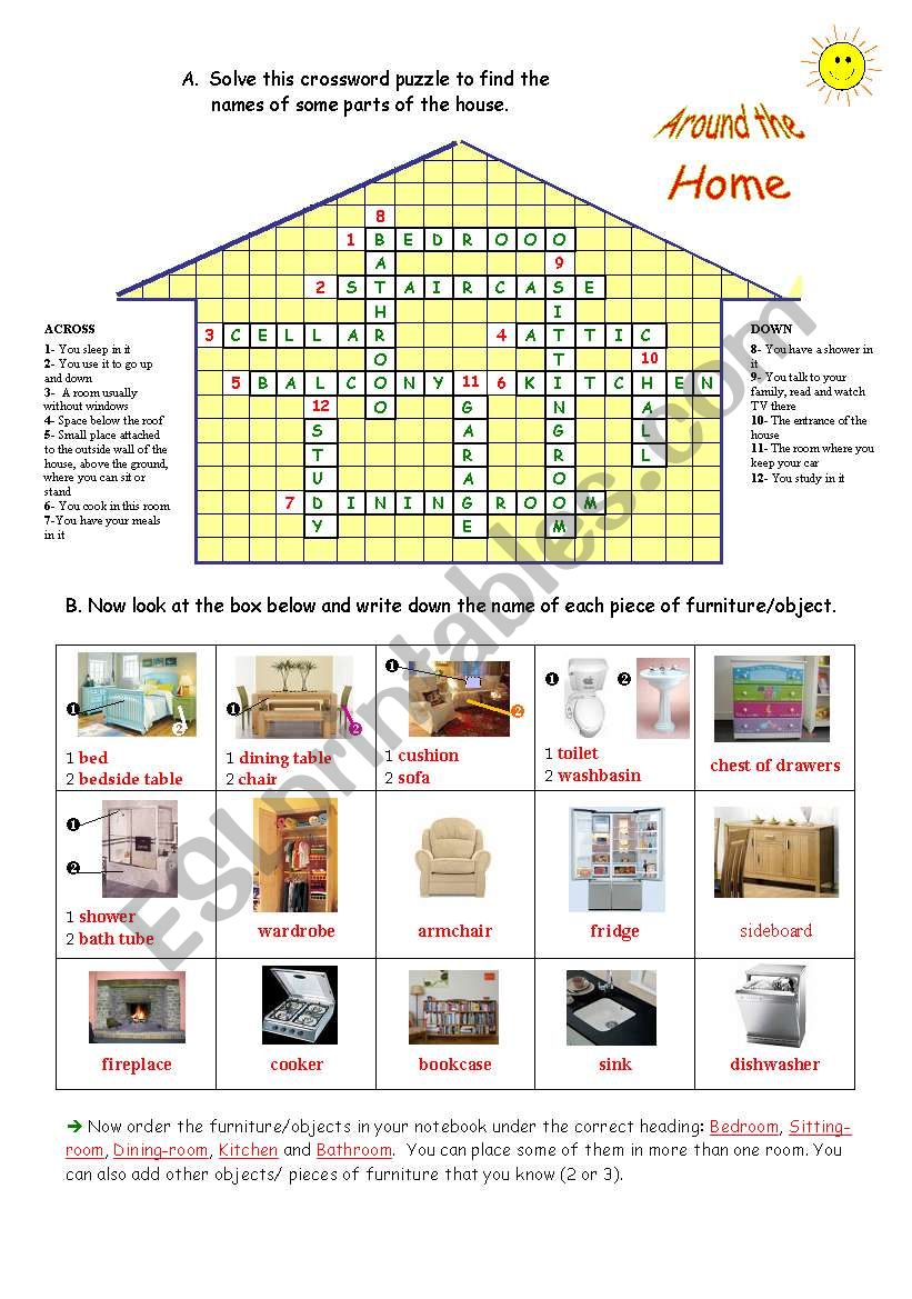 Around the home - KEY worksheet