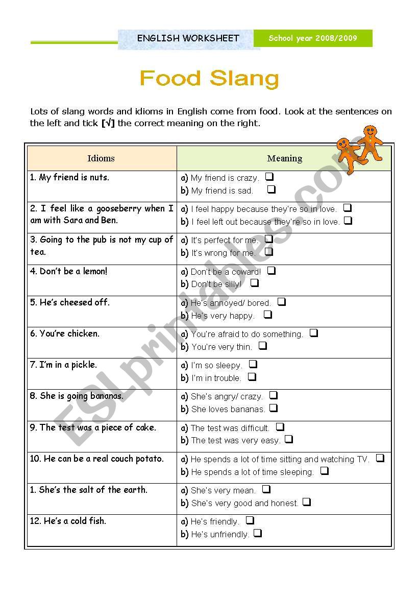 Food Slang worksheet