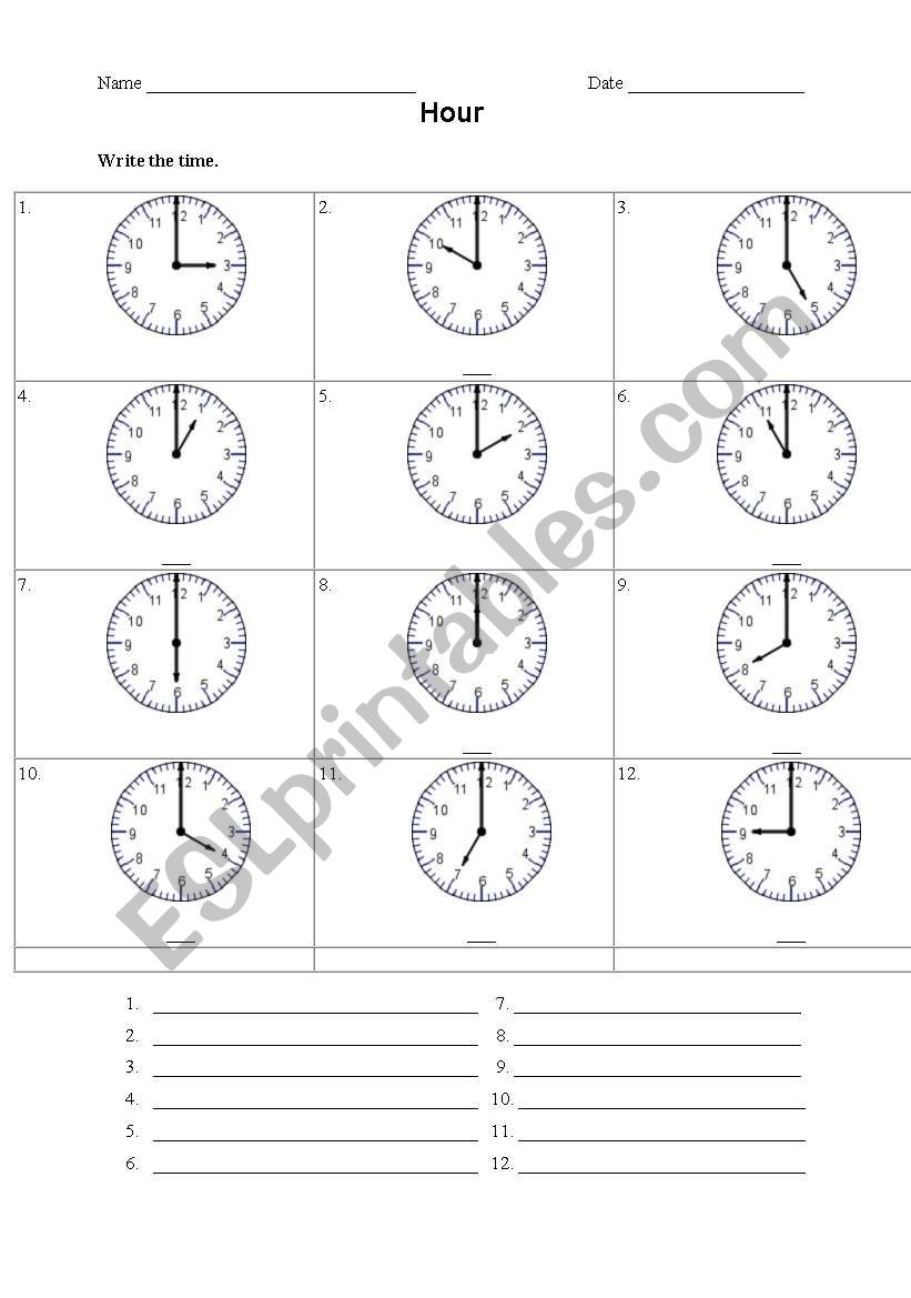 Telling the time worksheet