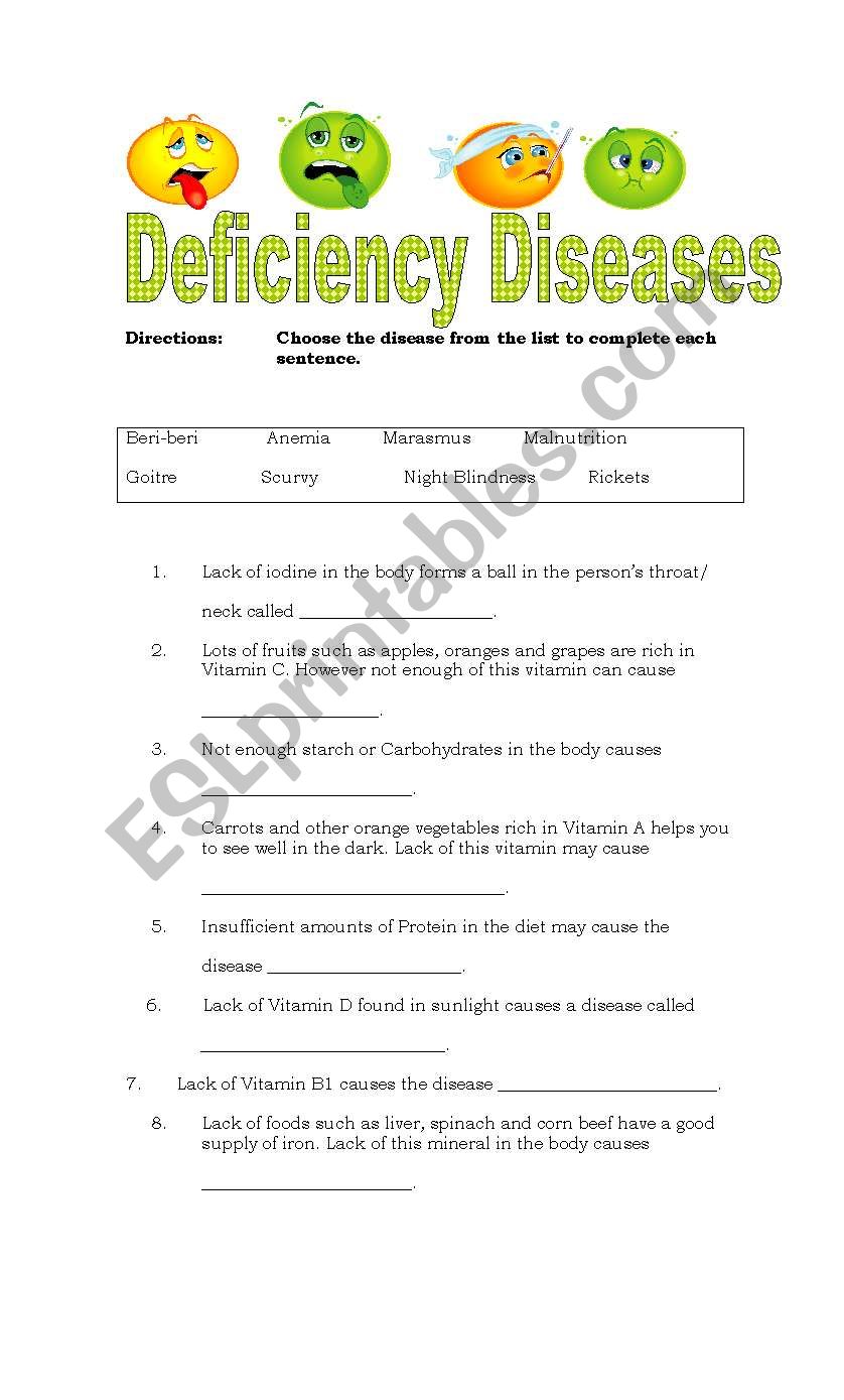 Quiz on Deficiency Diseases worksheet