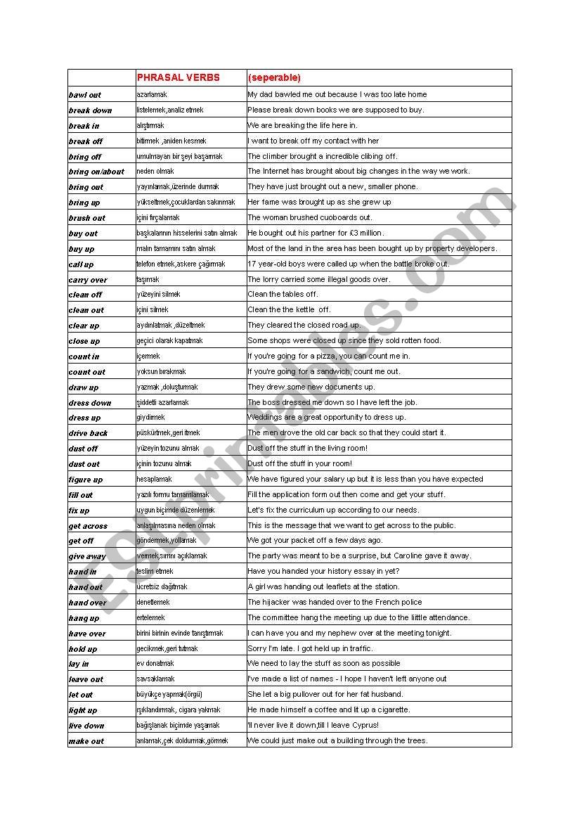 phrasal verbs worksheet