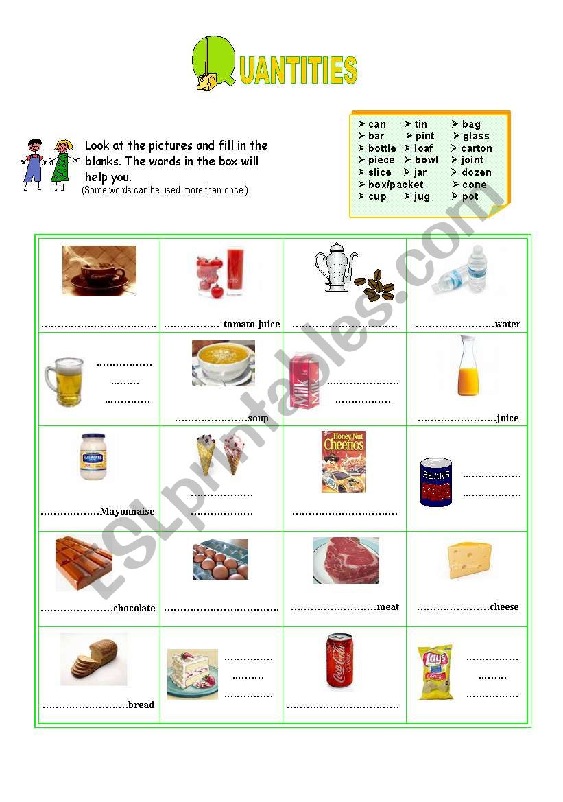 Quantities worksheet