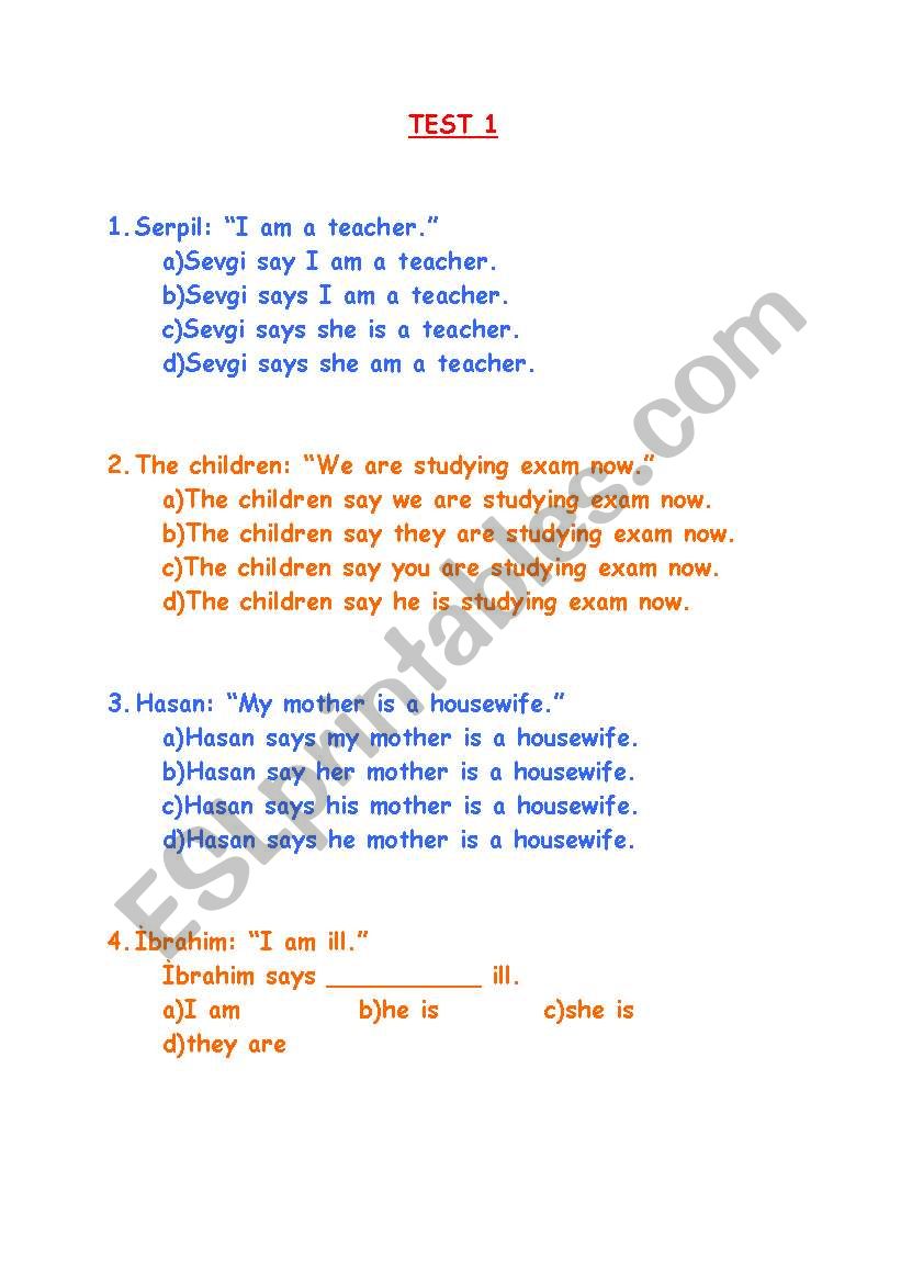 reported speech worksheet