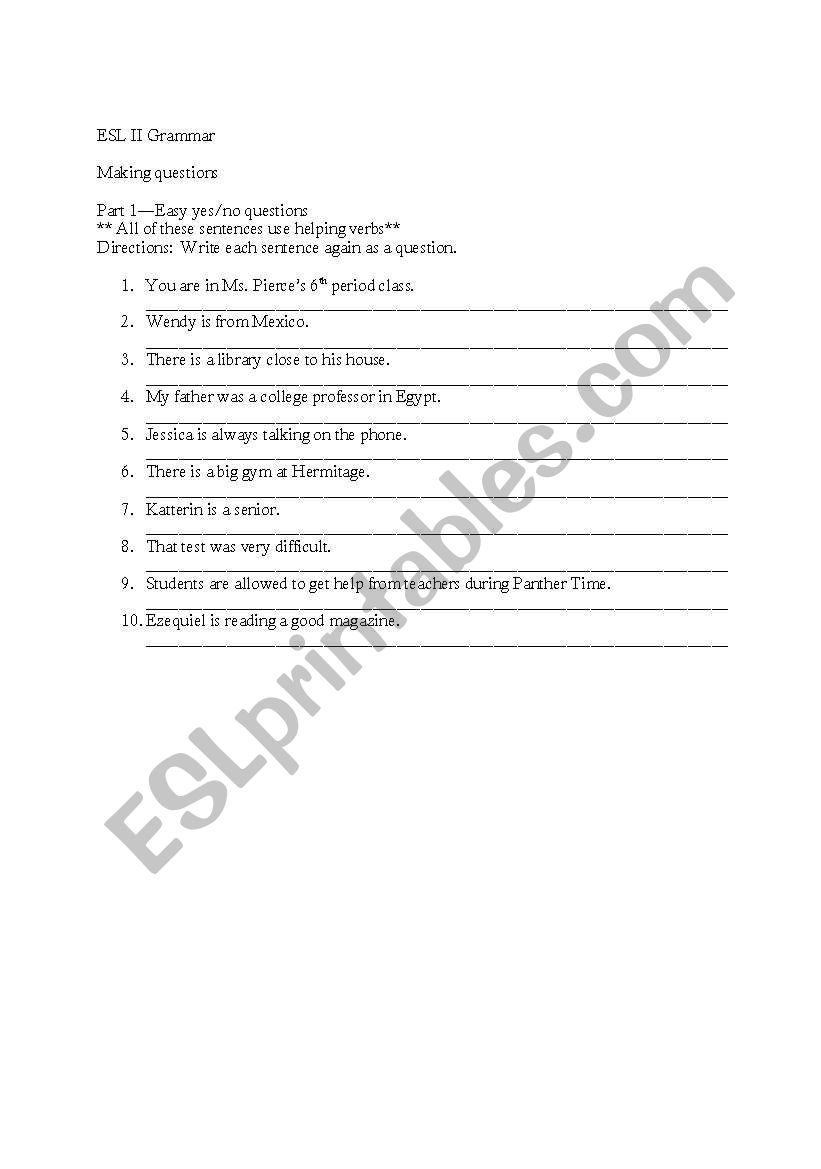Practice writing questions worksheet