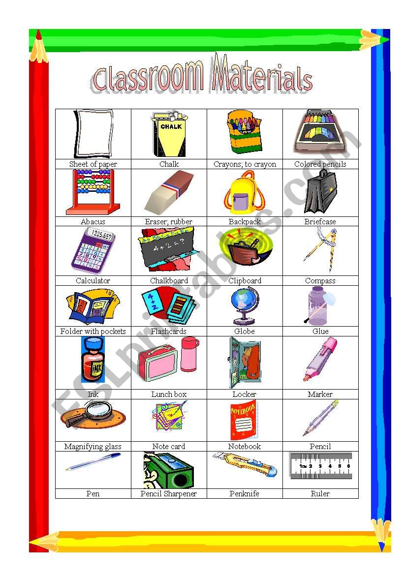 Classroom materials worksheet