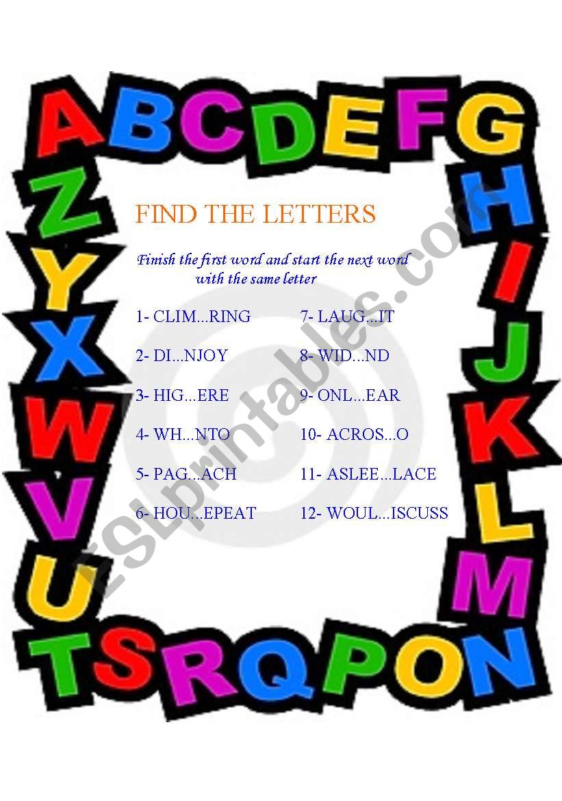 FIND THE LETTERS worksheet