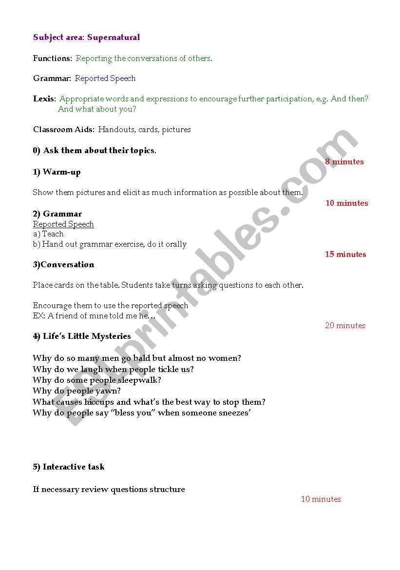 Supernatural worksheet