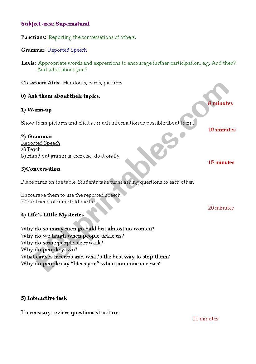 Supernatural worksheet