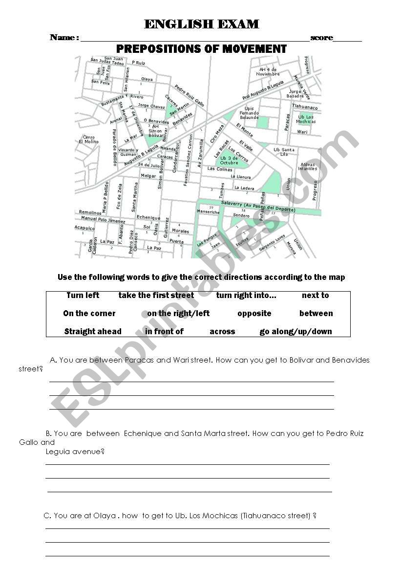 preposition of movement worksheet