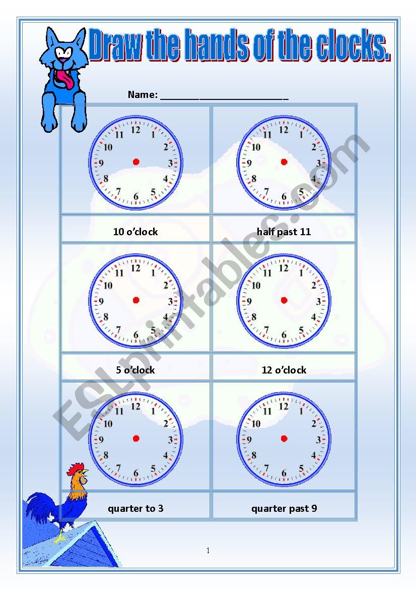 Draw the hands of the clocks worksheet