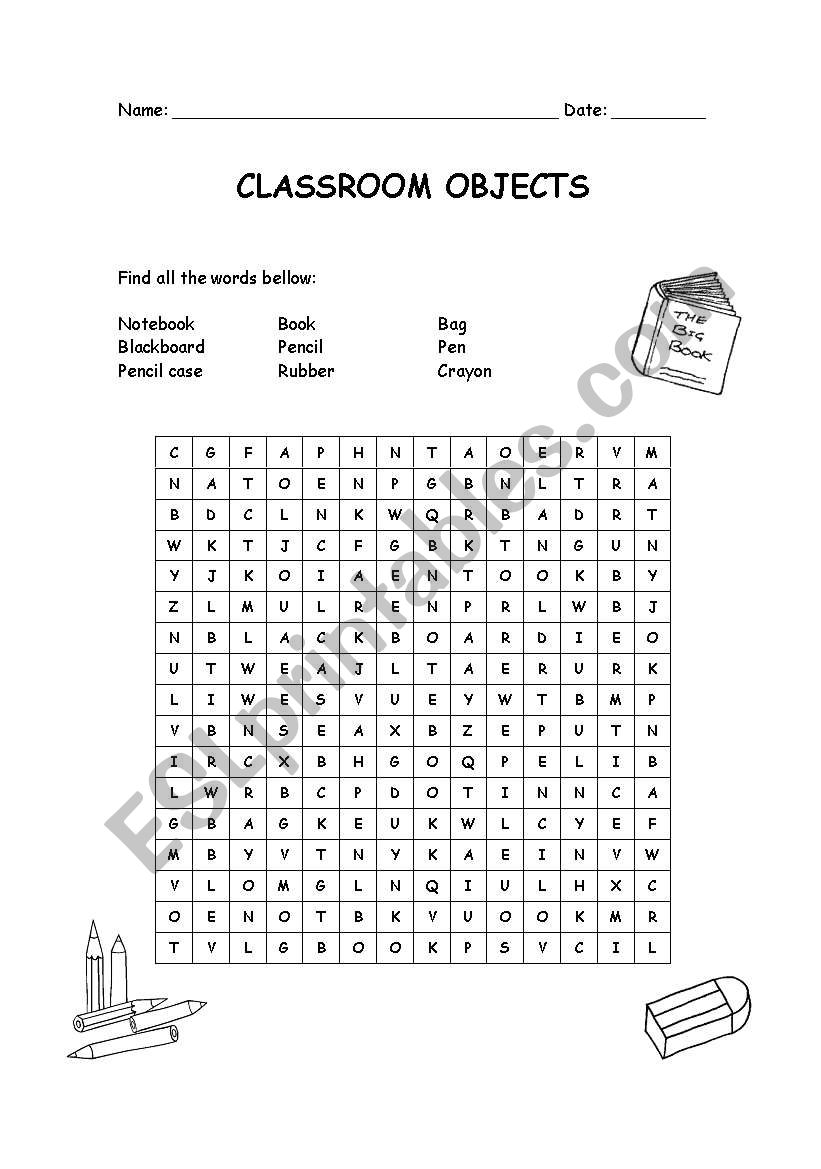 Classroom objects worksheet