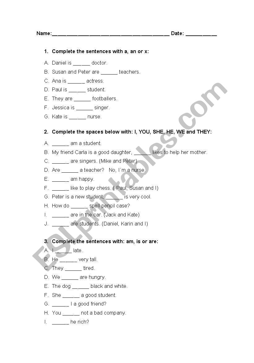 exercises worksheet