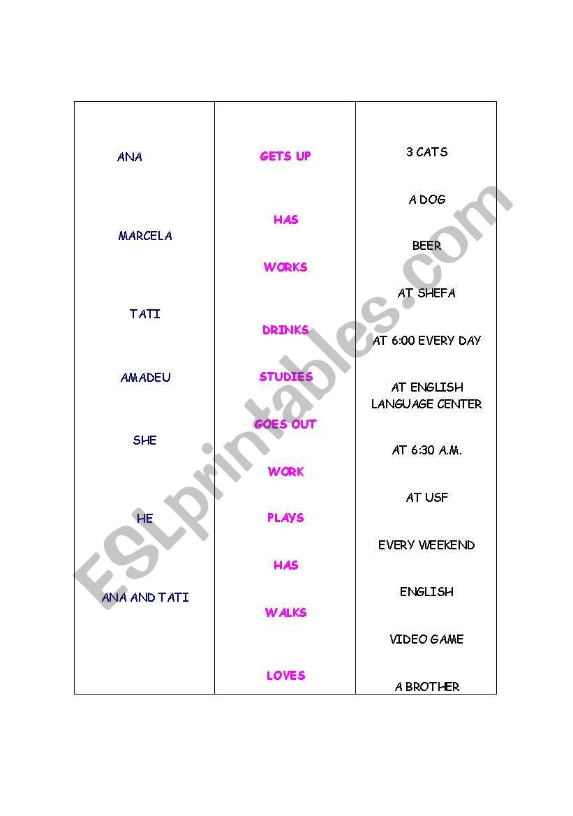 3rd Person Matching Exercise worksheet