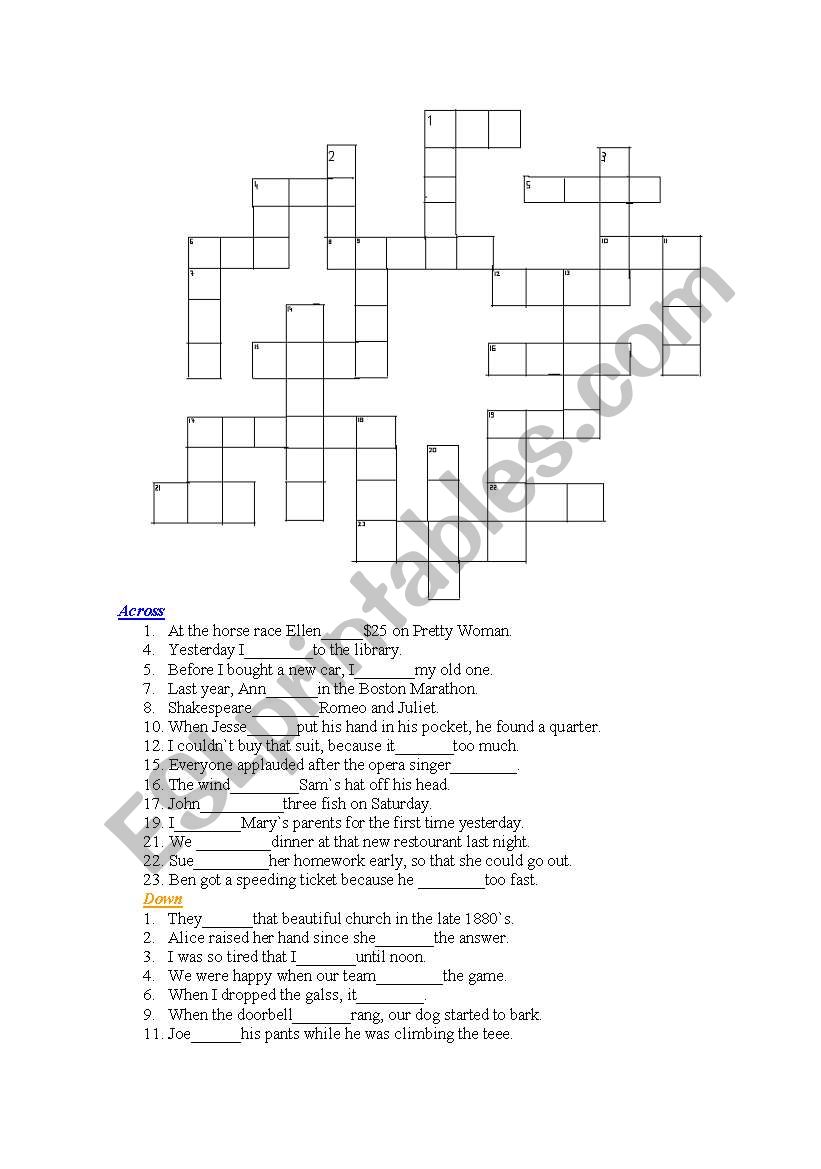 Past simple(irregular verbs) worksheet