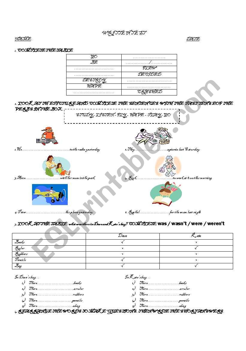 simple past test worksheet