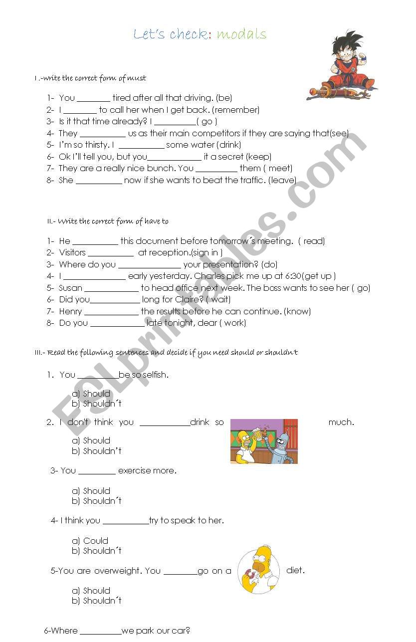 checking modals worksheet