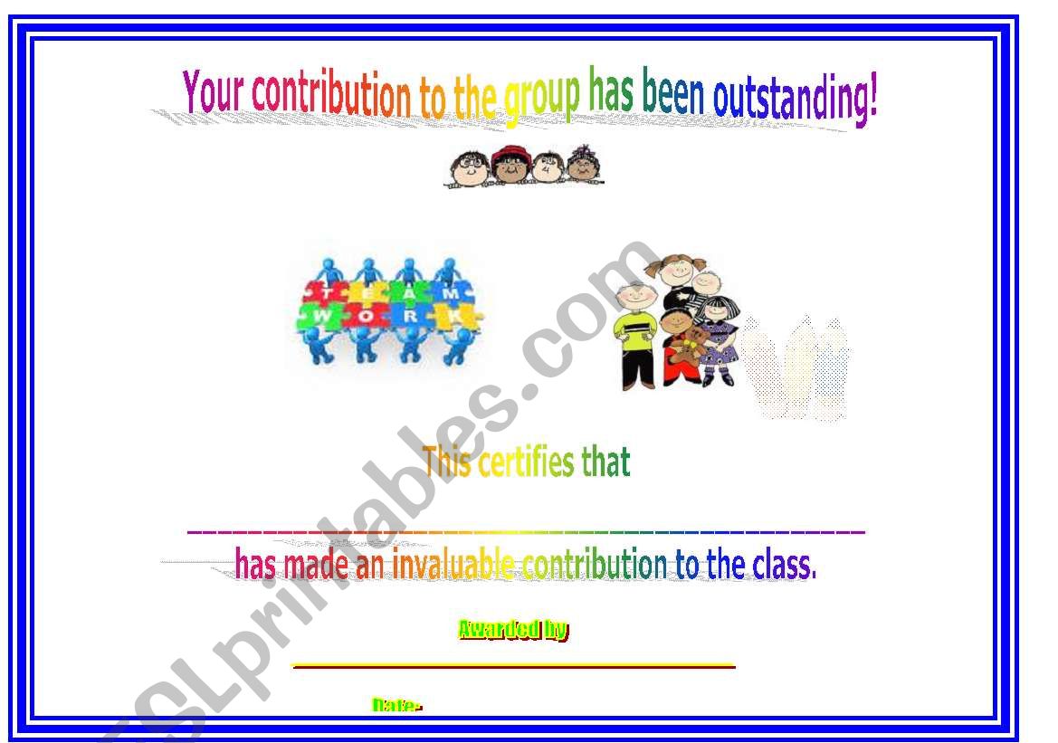 certificate -contribution to the class