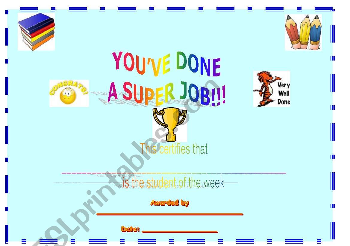 Certificate-Super Job worksheet