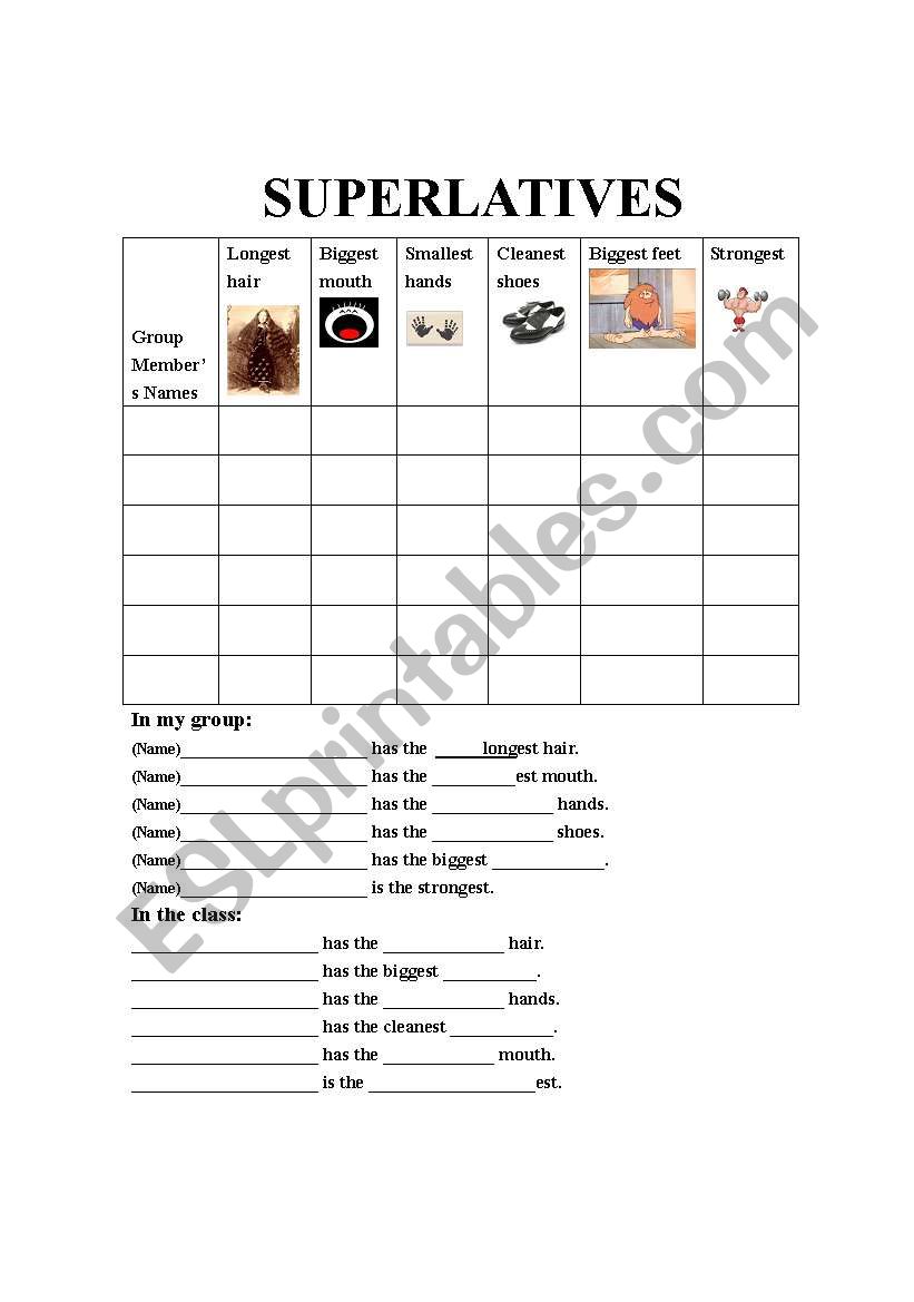 Superlatives: Class Survey worksheet