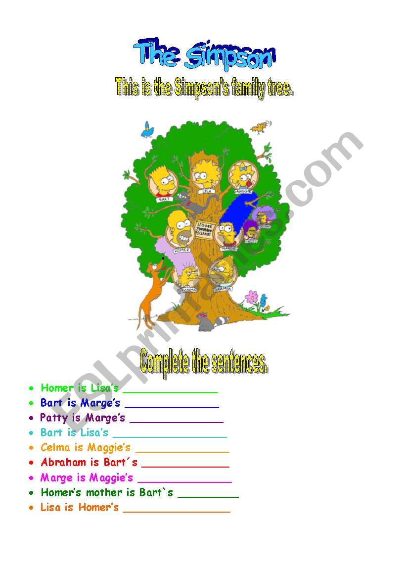 THE SIMPSONÂ´S FAMILY TREE worksheet