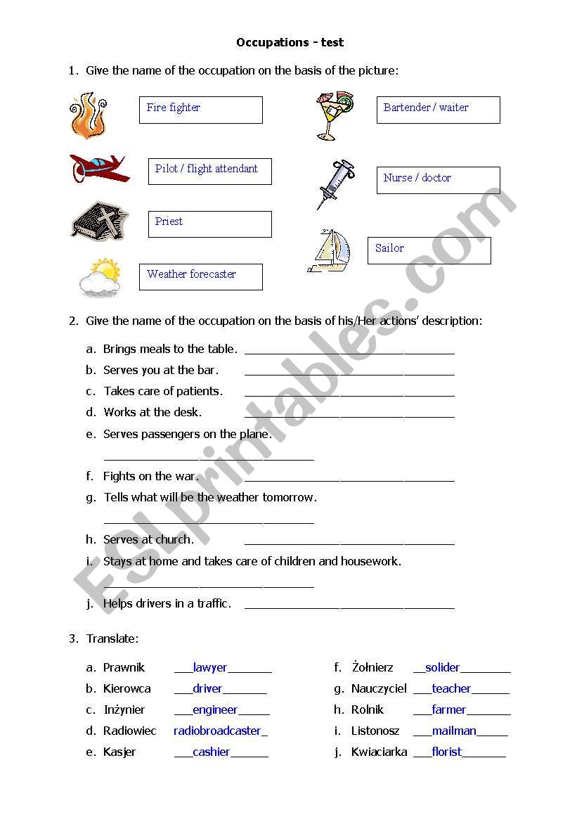 Occupations - test worksheet