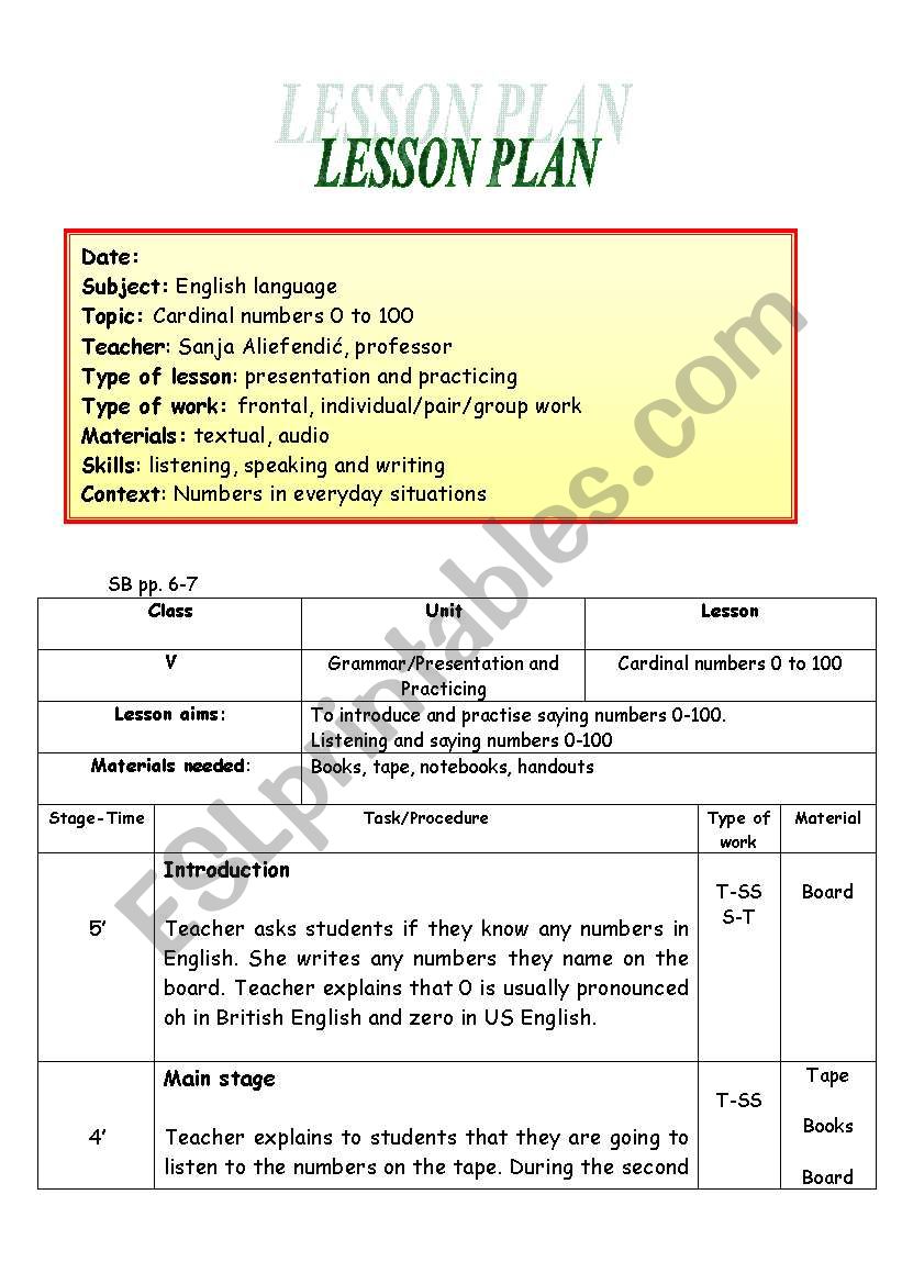 CARDINAL NUMBERS worksheet