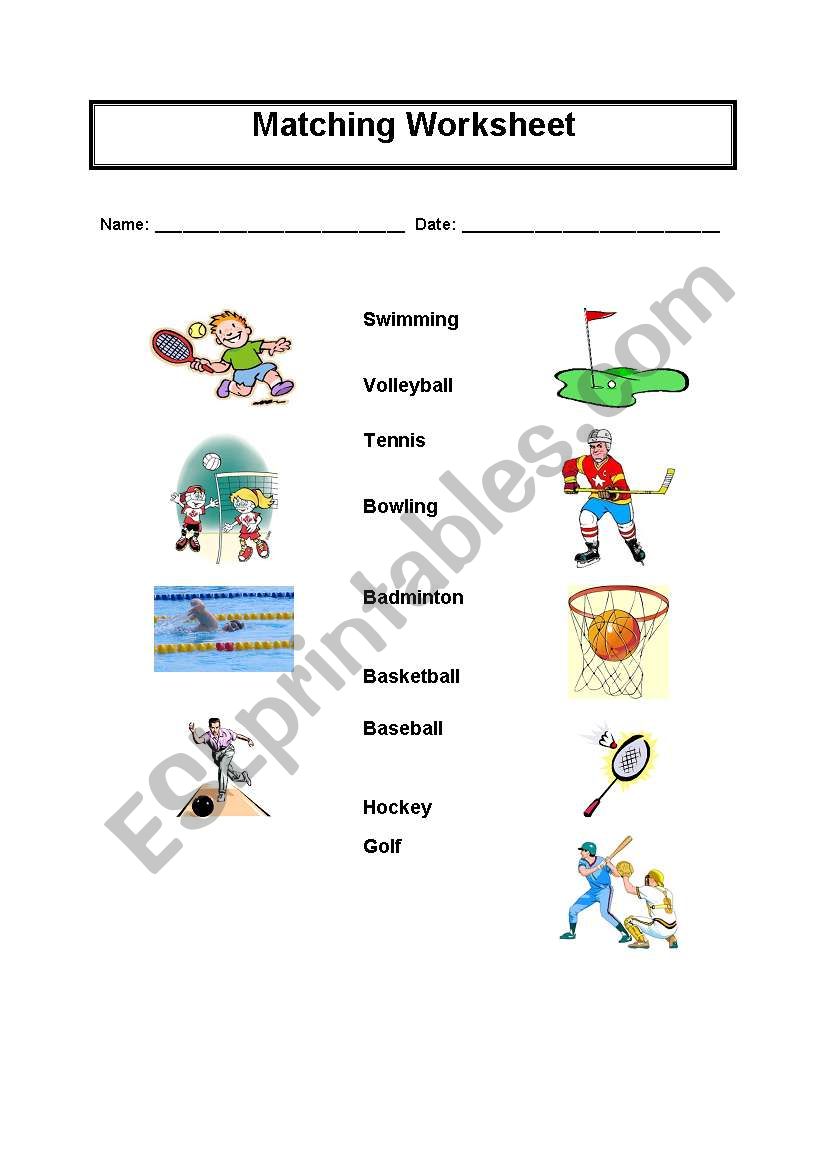 Sports Matching Worksheet worksheet