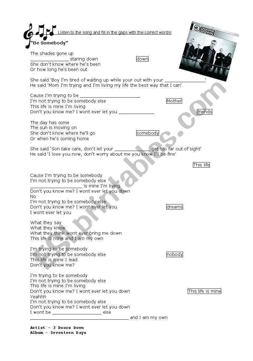 Listen To The Song And Fill In The Gaps Esl Worksheet By