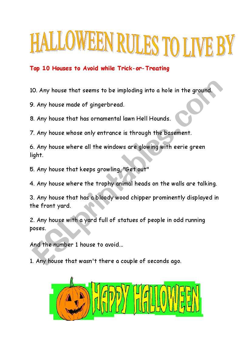 halloween rules worksheet