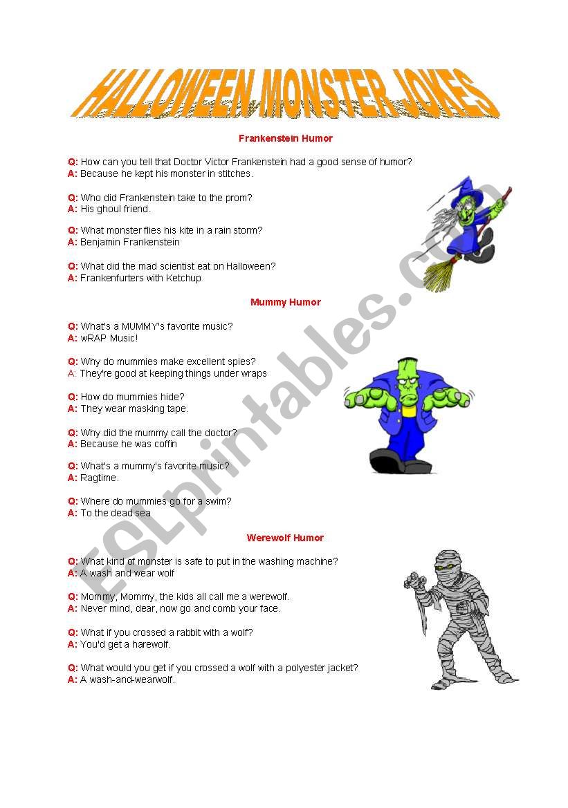 halloween jokes worksheet