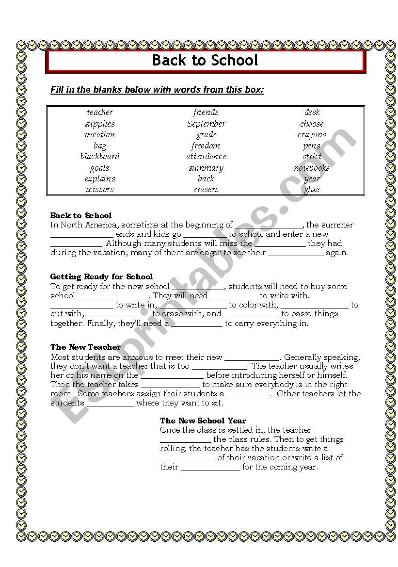 Back to school worksheet