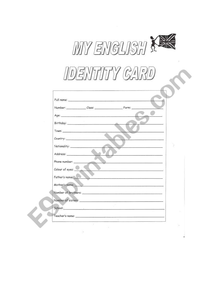 My English ID card worksheet