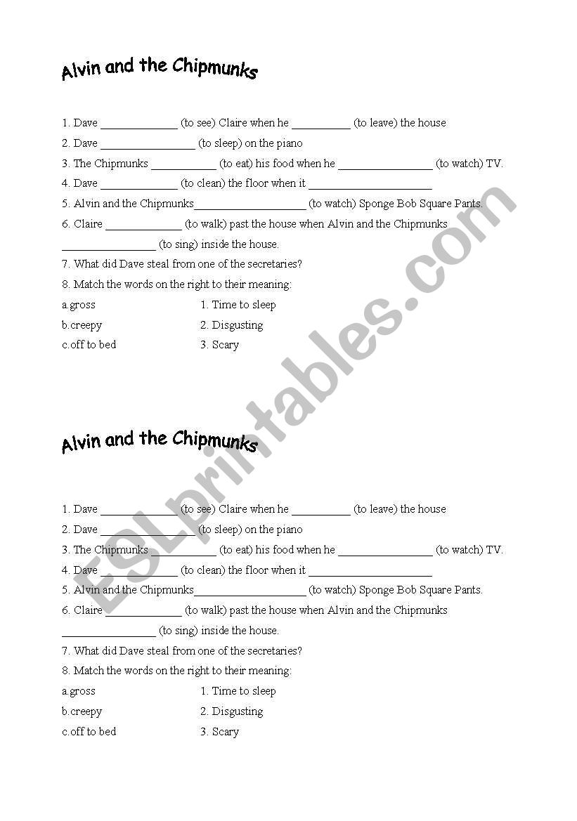 Alvin and the Chipmunks movie worksheet