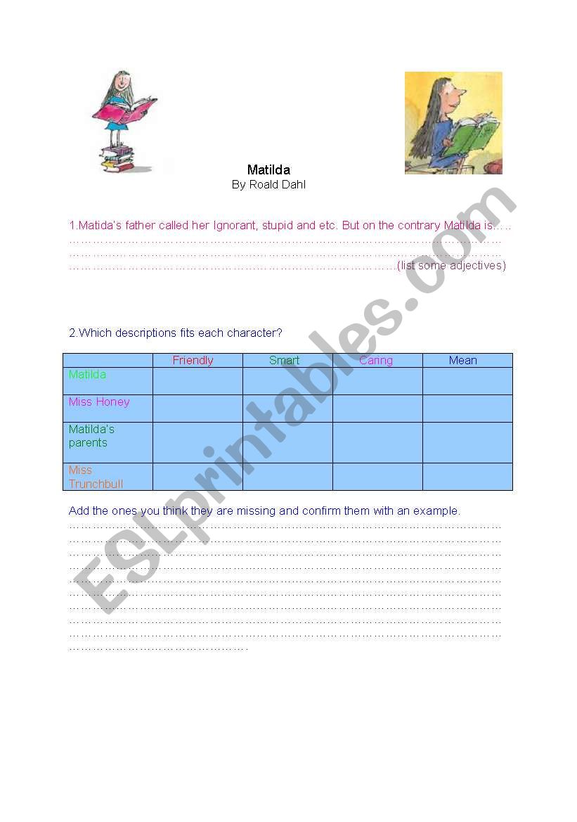 Matilda worksheet