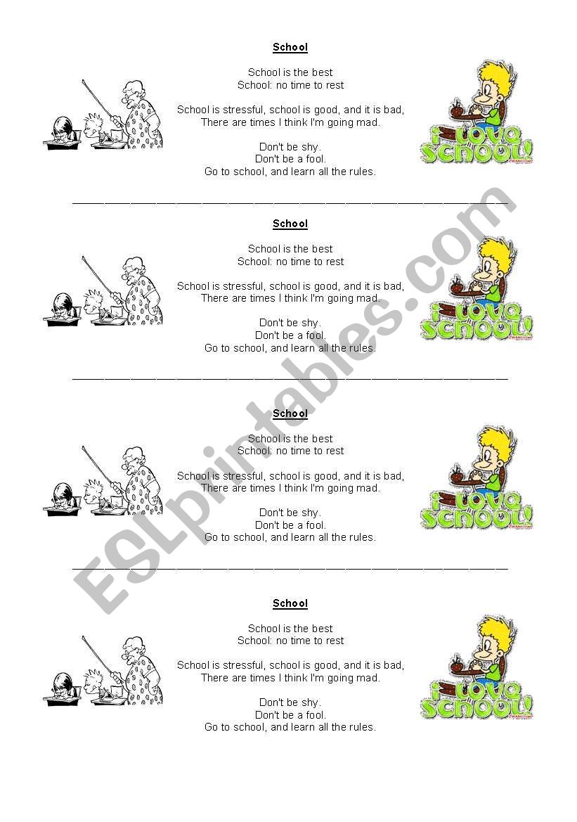 school poem worksheet