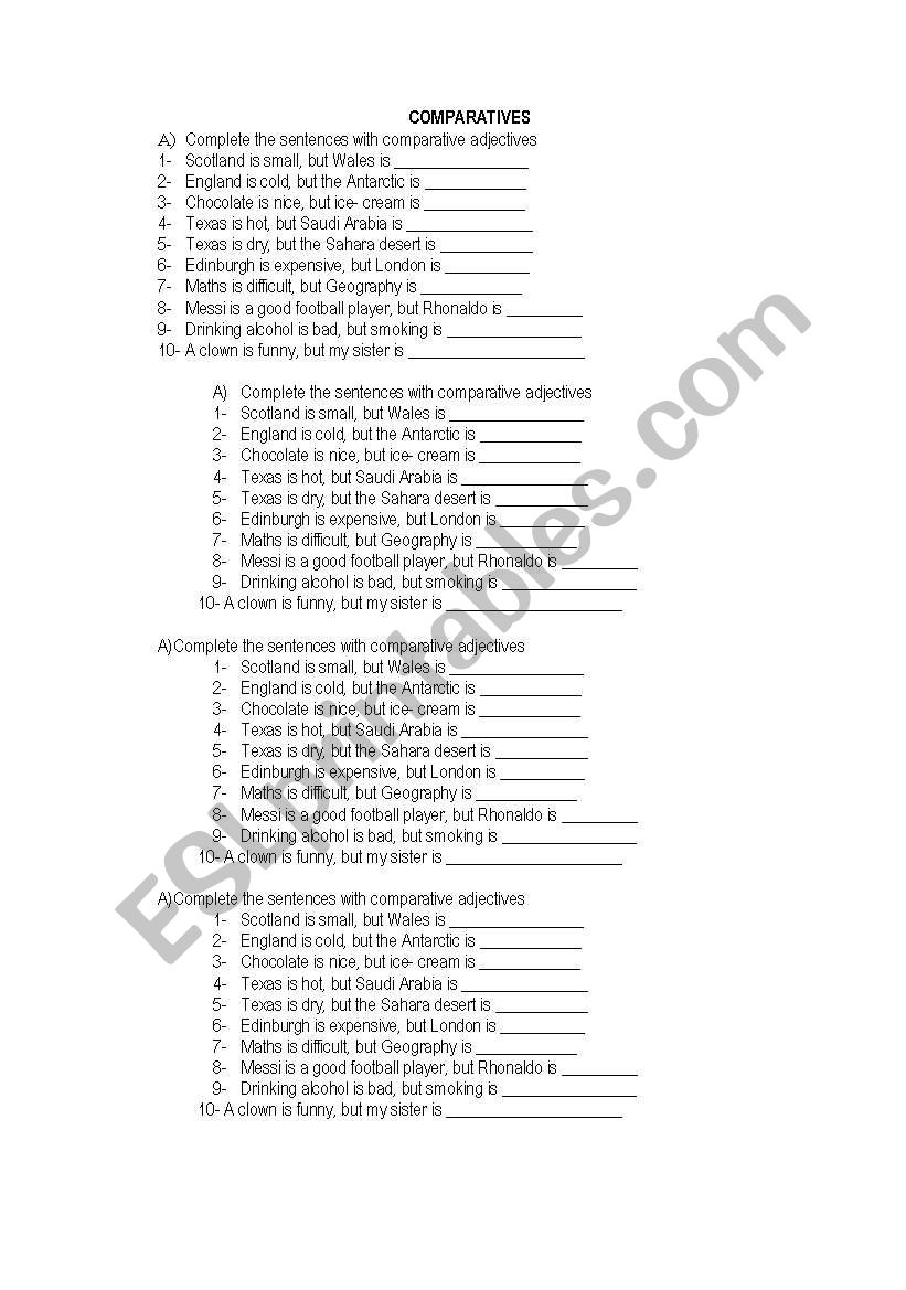 COMPARATIVES worksheet