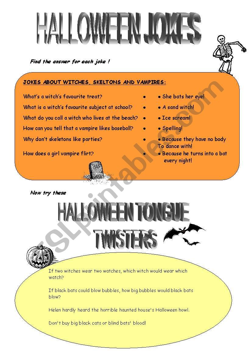 HALLOWEEN JOKES AND TONGUE TWISTERS