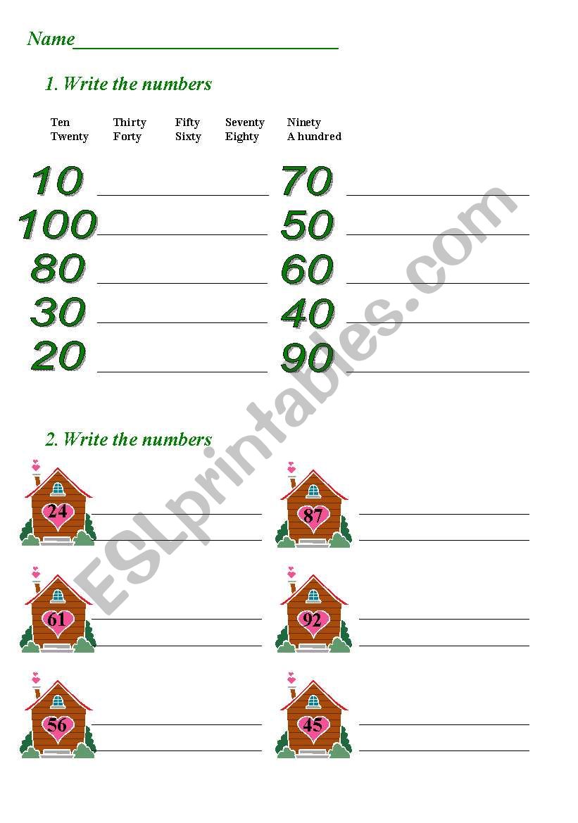 numbers worksheet