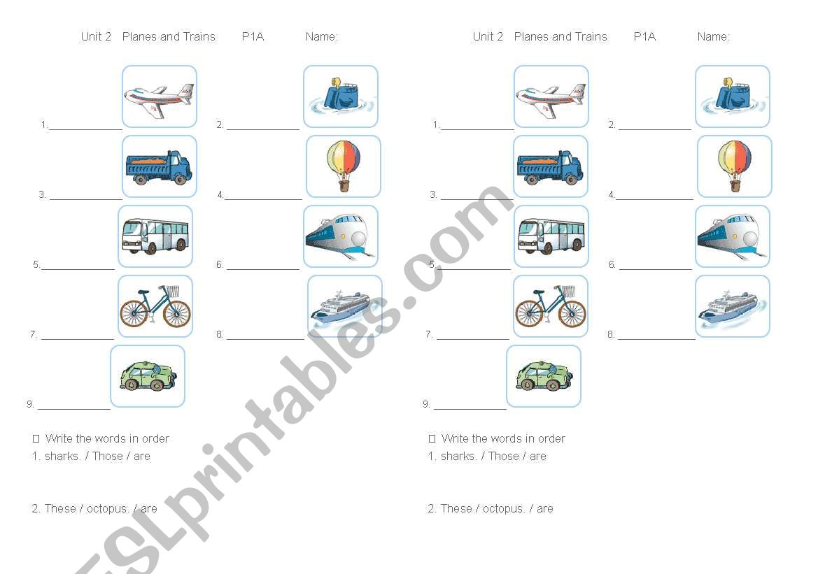 Transports worksheet