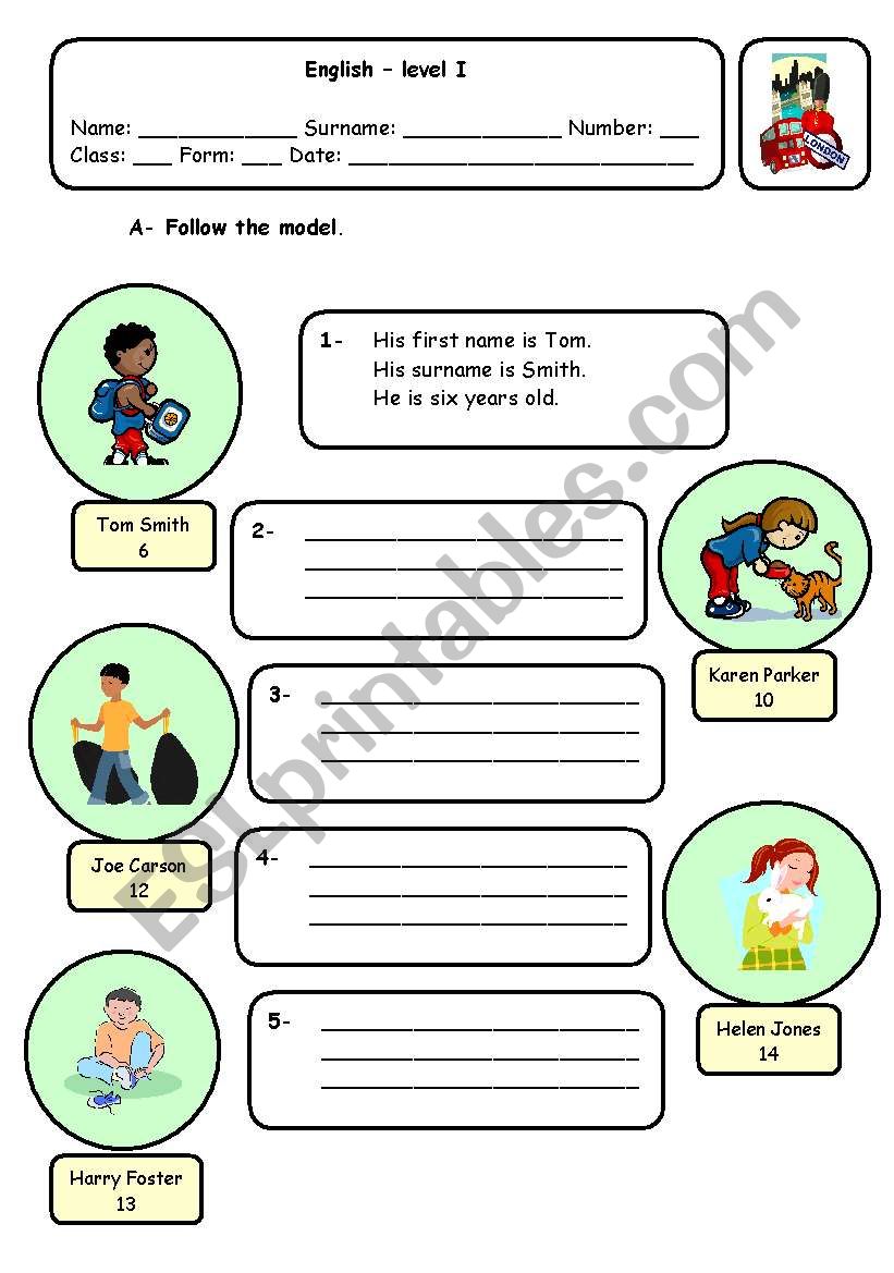 PERSONAL IDENTIFICATION worksheet