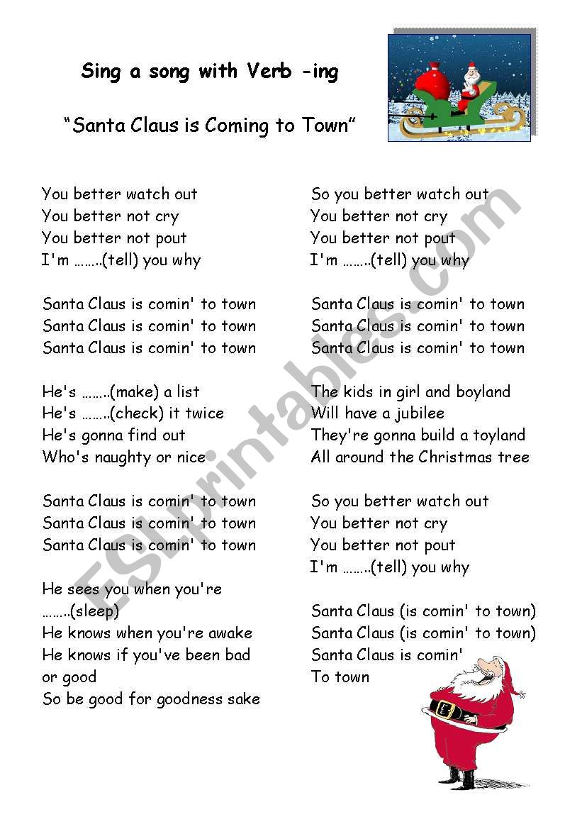 sing a song with verb -ing worksheet