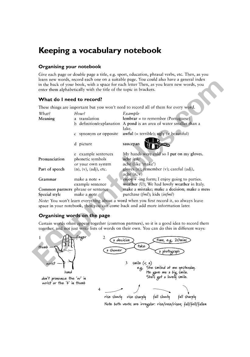 keeping a vocabulary notebook worksheet