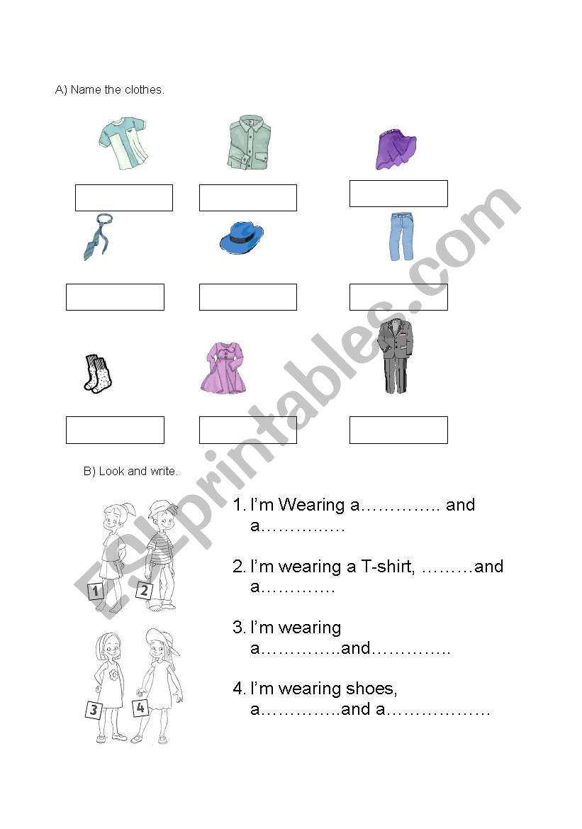 English worksheets: posessives clothes and verb to be