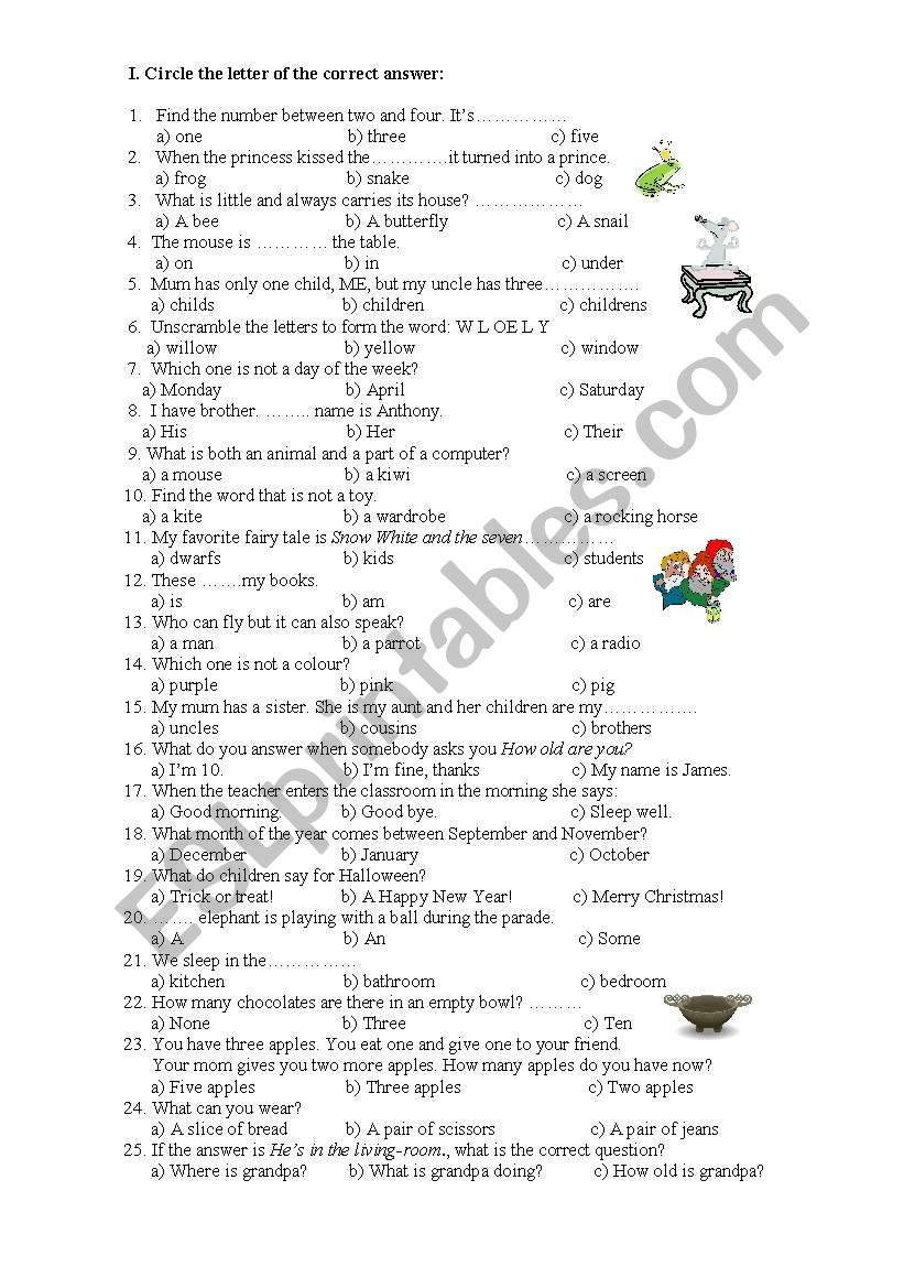 test Paper - 3rd grade worksheet