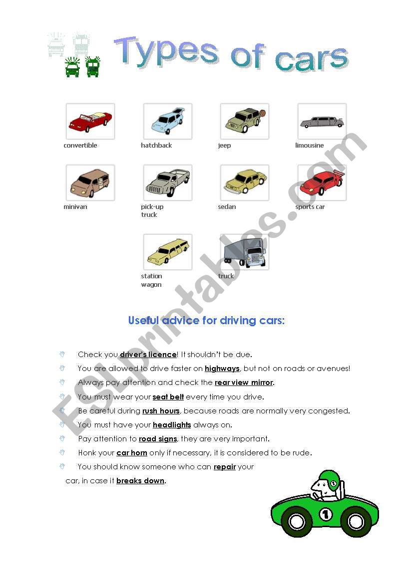 Types of cars worksheet