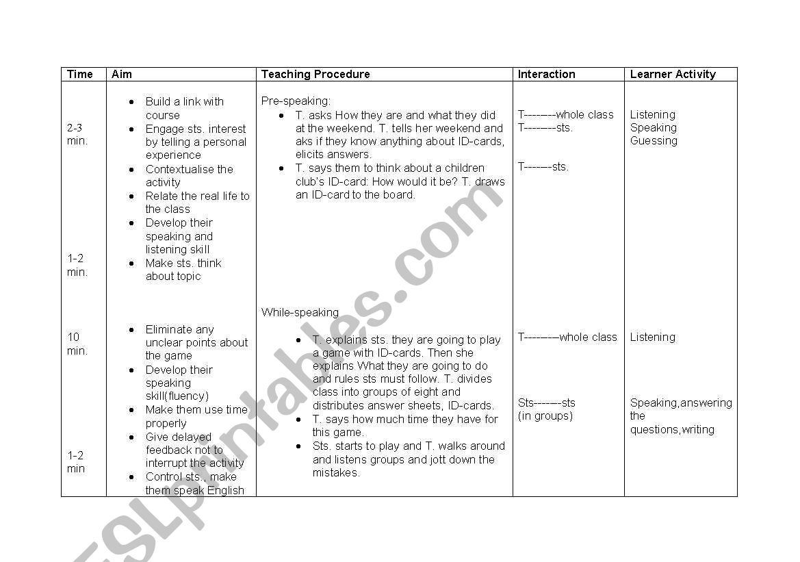 lesson plan worksheet