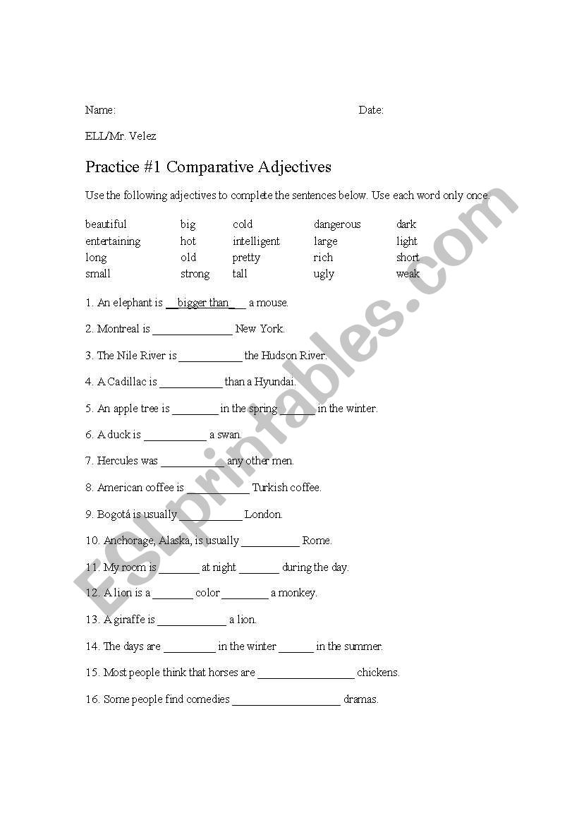 Comparative Adjectives worksheet