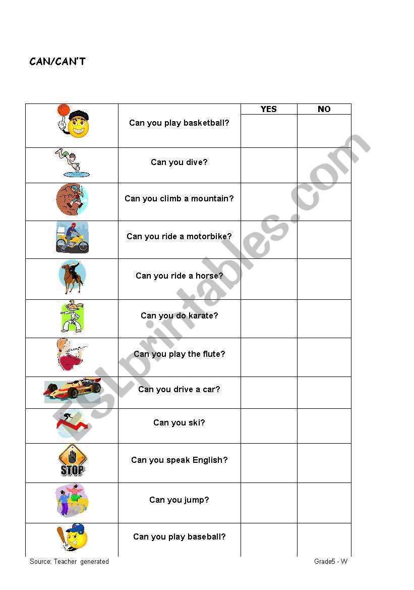 Can/Cant worksheet