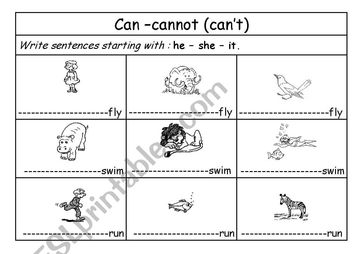 English worksheets: can - can´t
