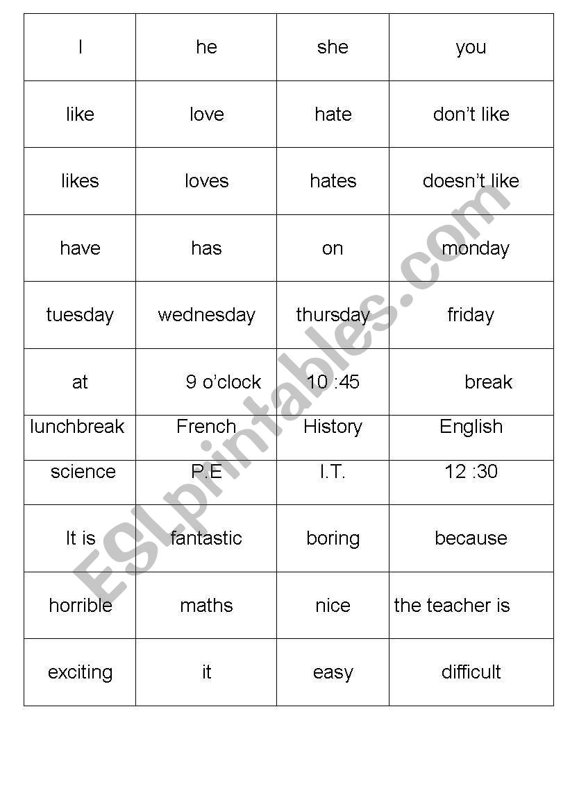 build sentences worksheet